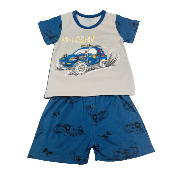 Kids Cotton Shirt And Short Set Crush Car Print