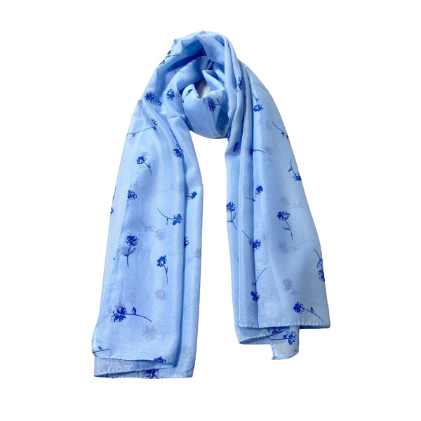 Sky Blue Printed Chiffon Scarf