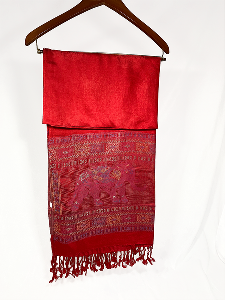 Red Elephant Printed Silk Mix Scarf/Wrap/Stole