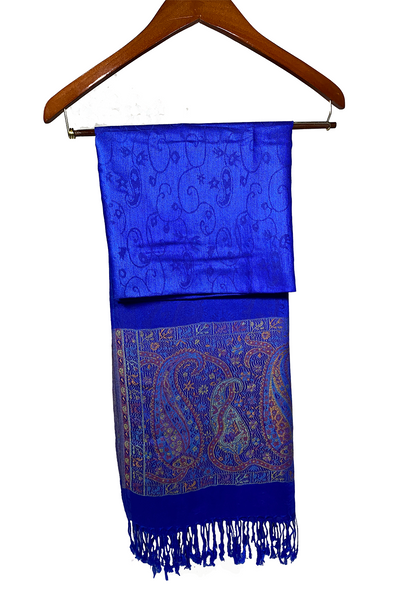 Blue Soft Silky Paisley Pattern Wrap/ Scarf