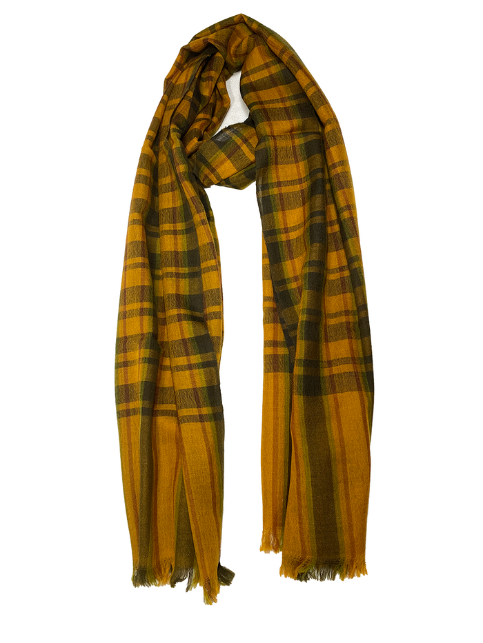 Handwoven Soft Yellow Plaid Cashmere Pashmina